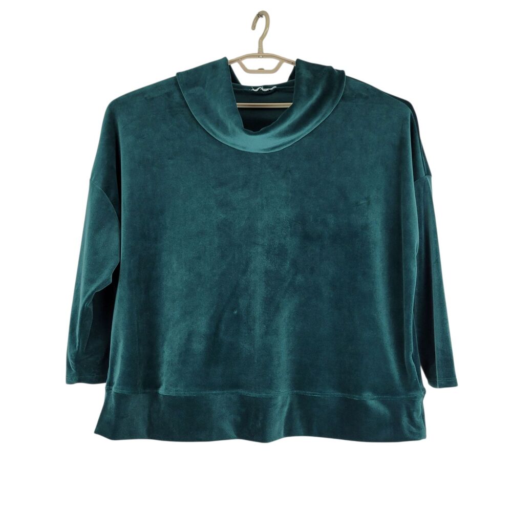 cable & gauge studio Teal Velvet Velour Cowl Neck Sweatshirt *Measures size 3X*